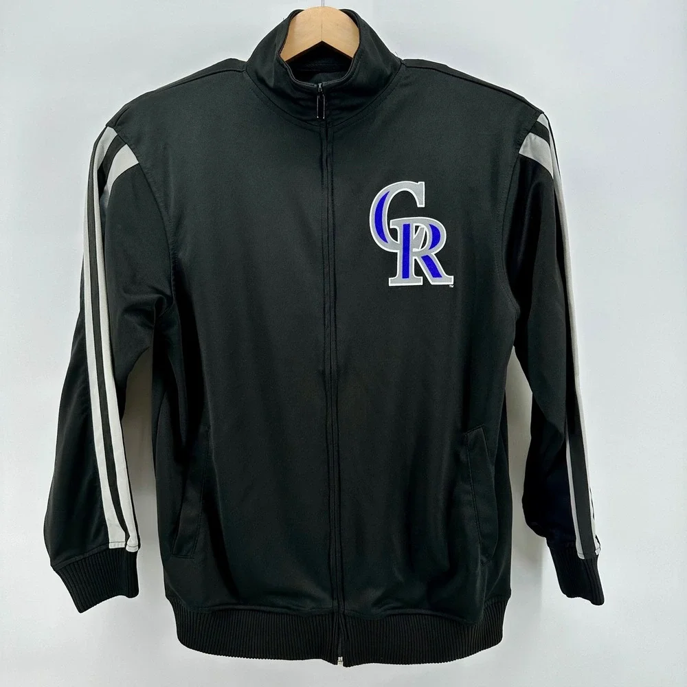 Colorado Rockies MLB Track Jacket Mens Medium Black Full Zip Mock Neck 94239
